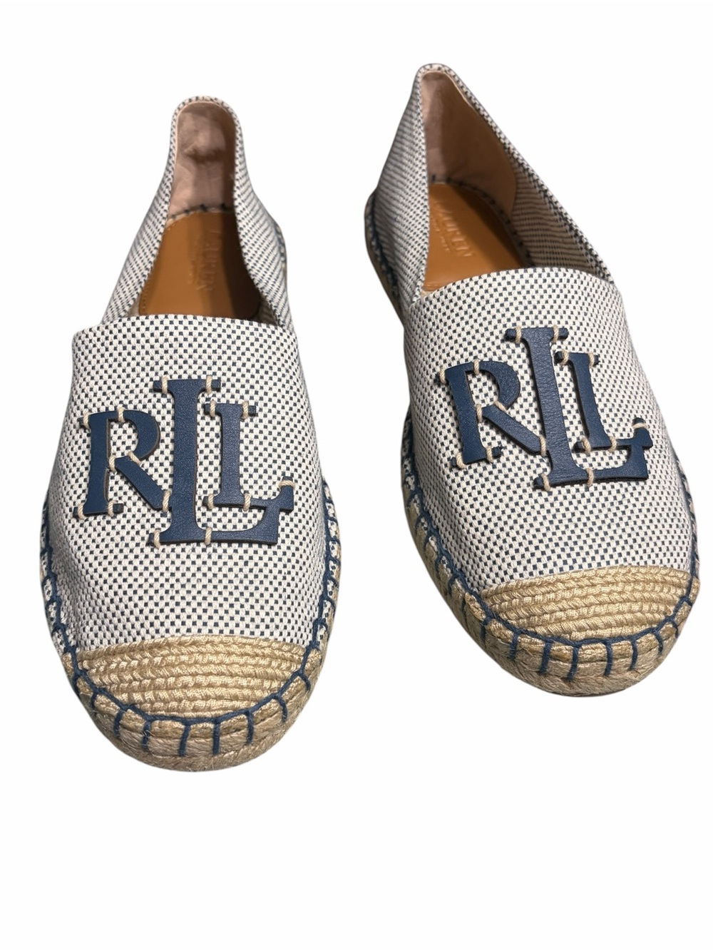 Ralph Lauren White Canvas Espadrilles with Navy RL Logo